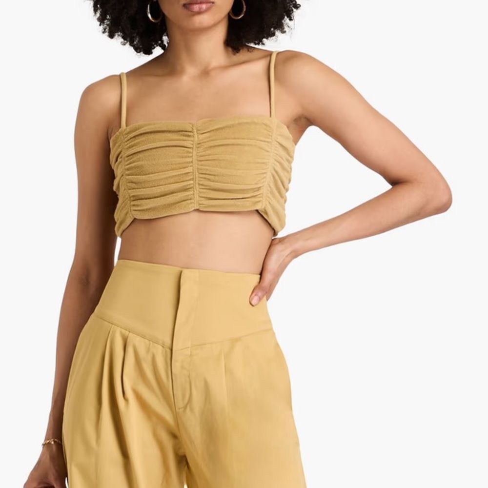 BITE Studios Cropped Ruched Cotton-blend Terry Top in a sand small